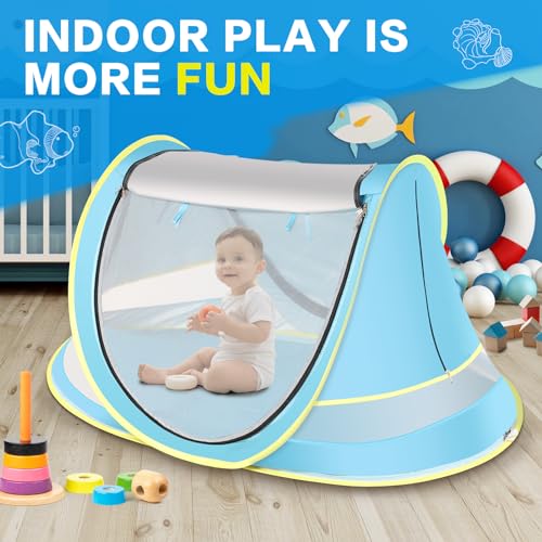 Baby Beach Tent, Pop Up Toddler Travel Bed for Boys or Girls, Sun Shade for Toddler Camping, Infant Portable Sun Shade, Summer Beach Baby - style: Blue Baby Tent