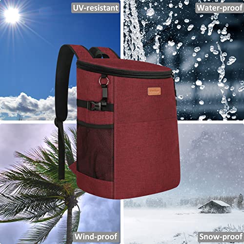 Camping Cooler Backpack 30 45 Cans, Soft Backpack Coolers Insulated Leak Proof Travel Cooler Bag Waterproof Lunch Picnic Beach Work Trip Thermal Bag Drink Beverage Beer Bag Cooler - color: Wine Red, size: 30 Cans