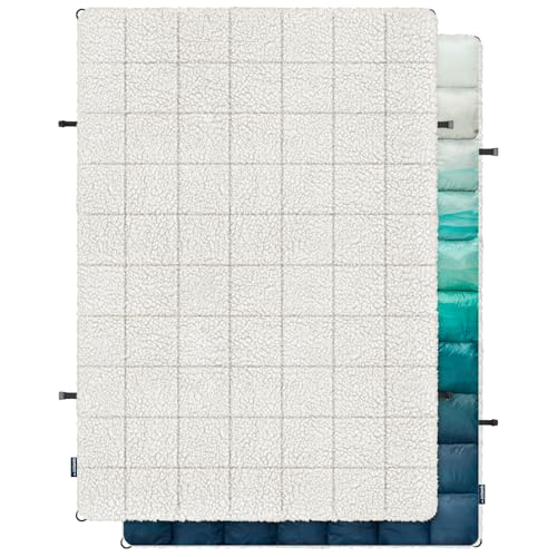 zzlamb Outdoor Camping Blanket with Sherpa Lining,Puffy Thick Camp Quilt for Sleeping,Packable Warm Wearable Fleece Blankets for Cold Weather,Traveling,Backpacking,Picnics,Beach,Stadium 52x75in - color: Sea Sonata