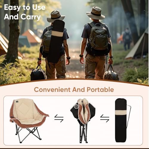 Northroad Folding Camping Chair,Oversized Portable Camp Chair w/Cup Holder,Heavy Duty Padded Lawn Chair Support 300 LBS for Outdoor, Tailgates, Beach, Hiking, and Picnics - color: Moca