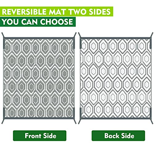 fifame Outdoor Camping Rugs, 9x18 Outdoor Rug Patios Clearance Plastic Straw Rug Weatherproof Reversible Mats, Large Floor Mat for Outdoors, RV, Patio, Backyard, Deck, Picnic, Beach, Trailer, Camping - color: Grey & White, size: 9' x 18'