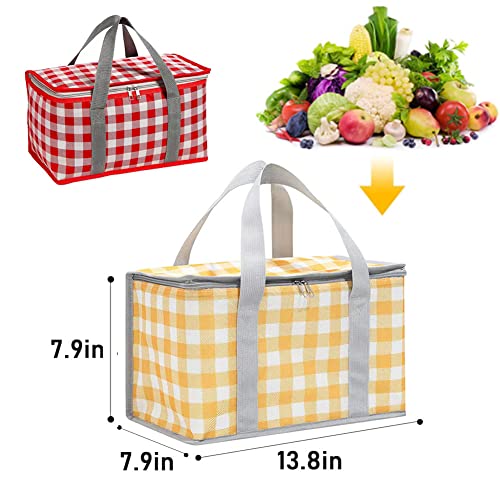 Insulated Picnic Cooler Bag - Zippered Top, Keeps Hot or Cold - Perfect for Picnics, Beach, Food Delivery & Outdoor (13.8x7.9x7.9 in) - color: Yellow