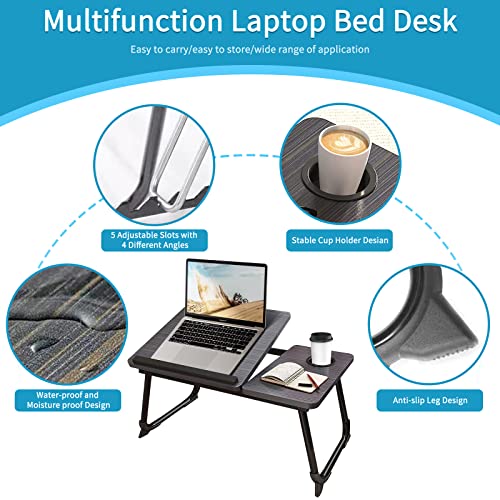 CloudTrip Laptop Desk for Bed or Couch, Lap Desk, Woking in Bed Desk, Home Office Desks, Breakfast Tray, Desk with Cup Holder, Watching Movies in Bed, Laptop Stand for Bed, Fordable Legs Desk (Black) - color: Black