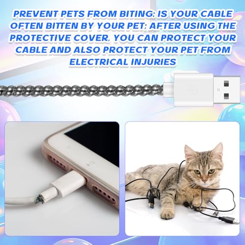 Frienda 10 Pcs Spiral Cord Protector Chargers Protector Pets No Chew Data Cable Protective Sleeve Headphone Charger Saver USB Cable Cover Wire Repair for Phone USB (Flash Black) - color: Flash Black
