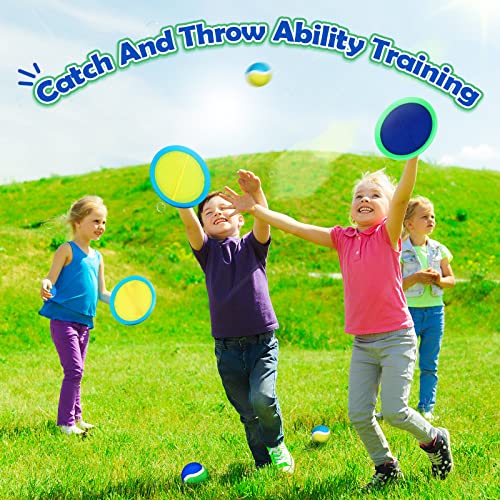 Charniol Kids Toys Toss and Catch Game Set Beach Game Outdoor Ball Sports Games Toss and Catch Ball Nylon Toys for Kids Adults (Blue Yellow,Blue Green,12 Paddles 6 Balls) - color: Blue Yellow,blue Green