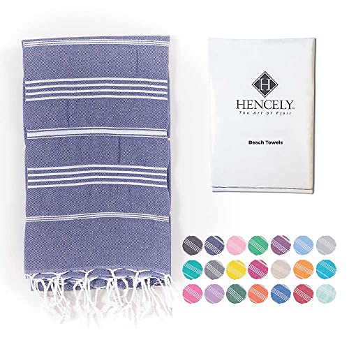 Hencely Turkish Beach Towel 37x68 Oversized, Sand-Free, Quick-Dry, Lightweight - Travel Essential for Pool & Bath - Striped 100% Cotton Bathroom Towels Accessories Gift (Navy Blue) - color: Navy Blue