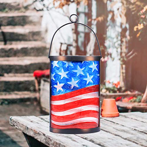 Hanging Solar Lantern Outdoor Decorative Waterproof LED Solar American Flag Lights Tabletop Lamp for Outdoor Patio Garden - style: American