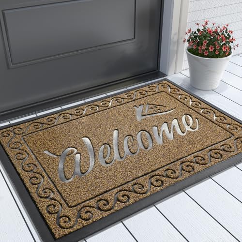 Yimobra Welcome Mat, Heavy Duty Sturdy Door Mats for Home Entrance Outdoor Indoor, Front Doormat for Outside Patio Floor Entry Porch Garage Office, Waterproof, Low Profile, 36x24, Brown - color: Brown, size: 36x24 Inch