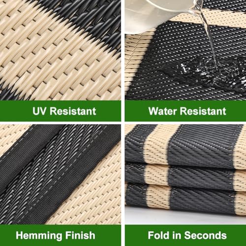 RURALITY Outdoor Rugs 6x9 Waterproof for Patios Clearance,Plastic Straw Mats for Backyard,Porch,Deck,Balcony,Reversible,Black and Beige - color: Panel-black&beige, size: 6' x 9' (Rectangular)