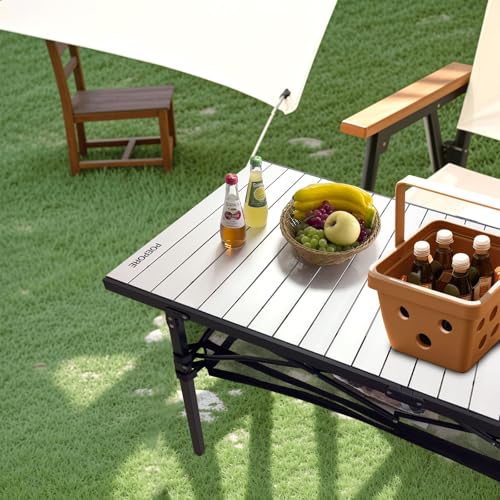 Large Folding Camping Table Aluminum with Storage for 4-6 People 55"X27.5" Roll Up Tall Outdoor Portable Table Lightweight with Carry Bag for Picnic BBQ Backyard Beach - color: Silver-55*27.5-2.08in Panel