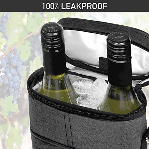 opux 2 Bottle Wine Carrier Tote, Insulated Leakproof Wine Cooler Bag, Wine Travel Bag for Picnic BYOB Beach, Portable Wine Bottle Carrying Case, Gift for Wine Lover Women Men Christmas, Charcoal Grey - color: Charcoal