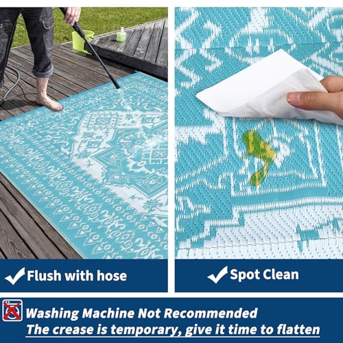 GarveeLife Outdoor Plastic Straw Rug 8x10 Outdoor Rug Waterproof Reversible Large Vintage Medallion Patio Rugs Portable Area Rug for Deck, Balcony, Camping, Beach RV Porch, Picnic - color: Medallion|light Blue, size: 8' x 10' (Rectangular)