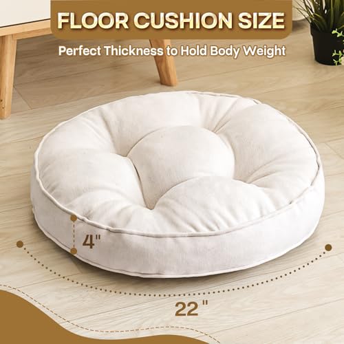1 MIDDLE ONE Floor Pillow Set of 2, Memory Foam Floor Cushions for Adults, Large Meditation Pillow for Sitting, 22 x 22 Inches (Round | Beige) - color: Round | Beige