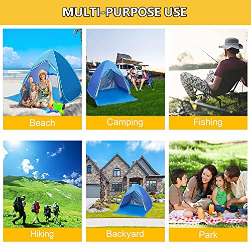 Pop Up Beach Tent Shade Sun Shelter UPF 50+ Canopy Cabana 2-3 Person for Adults Baby Kids Outdoor Activities Camping Fishing Hiking Picnic Touring (Blue) - color: Blue