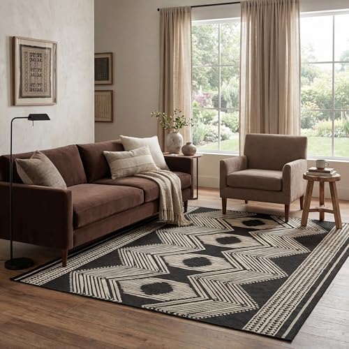 Nuloom Ranya Black/Ivory, 6'7" x 9', Tribal Geometric, Soft and Cozy, High Traffic, Stain Resistant, Easy Clean, Durable Area Rug for Indoor/Outdoor Patio, Deck, Porch, Garden, Courtyard - color: Black, size: 6'7" x 9' (Rectangular)