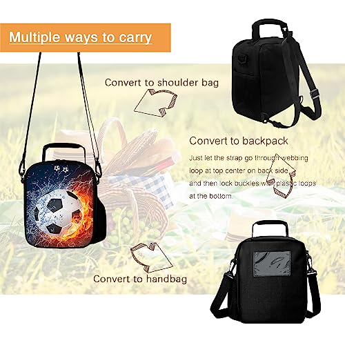 Lunch Tote, 2019 Upgrade Insulated Football Lunch Bag- Waterproof Reusable Lunch Box Portable Meal Bag Ice Pack for Kids Boys Girls -Black - color: Football Red