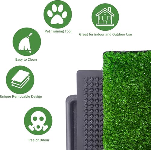 Indoor Dog Potty Grass with Tray Large, Reusable Dog Pee Grass Pad with Tray, Artificial Grass Turf for Puppy Potty Training, Outdoor Portable Pet Loo Toilet, 3-Layer System, 30" × 20" - size: L 30x20x1.2IN-1 Grass Pad