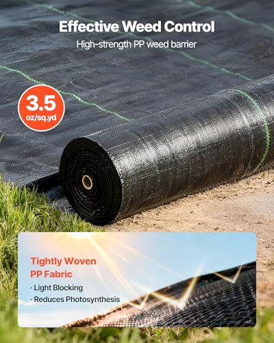 VEVOR Weed Barrier Fabric Heavy Duty, 13x115FT 3.5oz Landscape Fabric, Woven Weed Blocker Fabrics, Garden Fabrics Weeds Barrier, Weeds Control Ground Cover, Geotextile Webbing, Gardening Mat, Black - size: 13FT*115FT-3.5oz