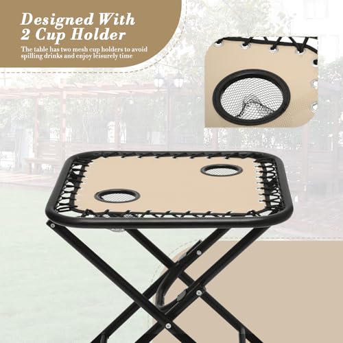 Athena Collection Zero Gravity Outdoor Lounge Chair Set of 2 with Side Table, 25" Width Pool Lounge Lawn Chairs Reclining with Cup Holder, Outdoor Chaise for Beach Patio Backyard Outside, Beige - color: Beige, style: 25" Width