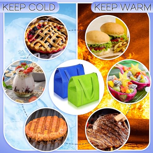 10 Pack Large Insulated Grocery Bags Reusable Shopping Bags with Zippered Top 13 x 12 x 7 Inch Thermal Cooler Totes Bulk with Handles for Hot Cold Food Delivery Refrigerator (Green,Blue) - color: Green, Blue