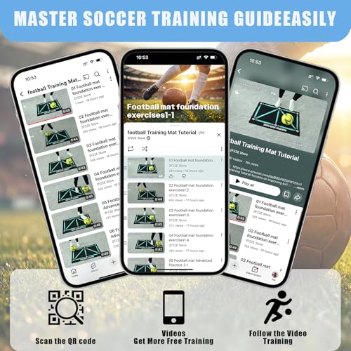 2F22E Soccer Training Mat for Kids & Youth, Non-Slip Silent Footwork Training Equipment with Soccer Bounce Trainer & Socks, Ball Mastery Skills Mat with Instructional Video for Indoor Practice - color: Blue-white