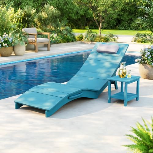 Stoog Folding Pool Chaise Lounge Chair, HIPS Anti-Floating Outdoor Recliner with Headrest, Heavy Duty Patio Furniture for Hotel, Beach & Sun Deck, Turquoise - color: Turquoise