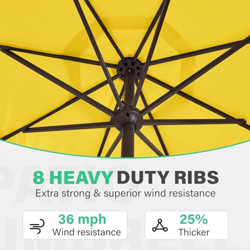 JEAREY 9 FT Patio Umbrella Outdoor, Table Umbrellas Market Umbrella w/Push Button Tilt/Crank, 8 Sturdy Ribs(Yellow) - color: Yellow