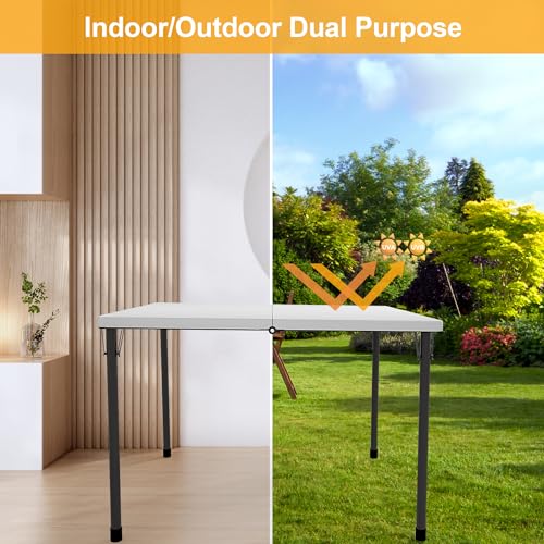 Kasunpul 34" Folding Table, Portable Square Folding Card Table with Collapsible Legs & Carrying Handle, Plastic Tables for Camping,Picnic, Office, Party, White - color: White