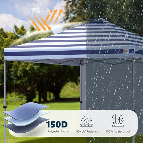 MASTERCANOPY Durable Pop-up Canopy Tent with 1 Sidewall (10'x10',Navy Blue Stripes) - color: Navy Blue Stripes, size: 10x10