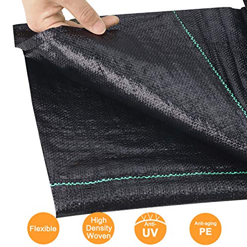 UWIOFF Weed Barrier Landscape Fabric, 3.2oz Premium Heavy-Duty Weed Blocker Fabric Gardening Ground Cover Mat, Weed Control Garden Cloth with U-Shaped Securing Pegs - size: 4ft X 10ft