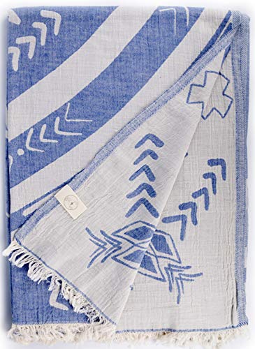 Bersuse 100% Cotton Kona XL Throw Blanket Turkish Towel Beach Blanket - Beach Camping Essentials - 75x90 Inches, Grey Blue - color: Grey Blue