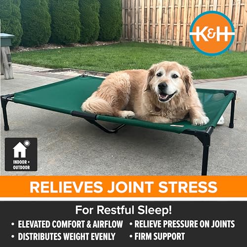K&H Outdoor Elevated Dog Bed - Cooling Raised Dog Bed for Small & Medium Pets, Breathable Mesh Hammock Design, Indoor/Outdoor Washable Cover, Portable Metal Frame, Green, Medium 32x25in - color: Green Mesh, size: Medium 32"L x 25"W