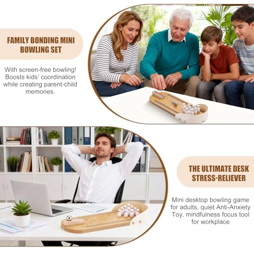Mini Bowling Game Set, Wooden Tabletop Bowling Alley for Adults Kids, White Elephant Gift for Men Women, Office Desk Toys Stress Relief Stocking Stuffers