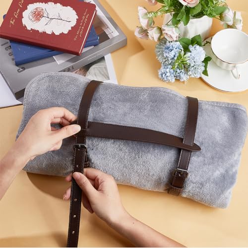 GORGECRAFT Picnic Blanket Carry Strap Outdoor Leather Portable Handle Belt Carrier Motorcycle Bedroll Straps Holder Adjustable for Camping Travel Rug Yoga Exercise Mat Carpet Home Blanket - color: Coffee