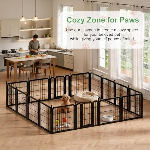 Dog Playpen for Indoor & Outdoor, 24 inch 8 Panels Metal Puppy Playpen for Puppies/Small Dogs, Portable Pet Fence for Yard, Camping, Travelling, Black
