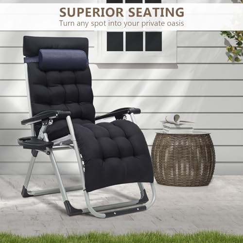 OS MOTOR Zero Gravity Chair, Portable Folding Reclining Lounge Chairs with Adjustable Cushion and Cup Holder Trays for Outdoor, Patio, Beach, Camping, Garden, Poolside, Navy Blue - color: Navy Blue