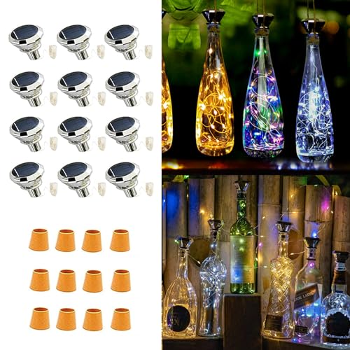 Upgraded 12 Pack Diamond Solar Wine Bottle Lights, 20 LEDs Waterproof Copper Light, Bottle Light Fairy Cork String Lights for Yard Patio Decor, DIY Birthday Gift for Mom Grandma Friend(3 Colors) - color: 3 Colors (Diamond Shaped), size: 12 Pack