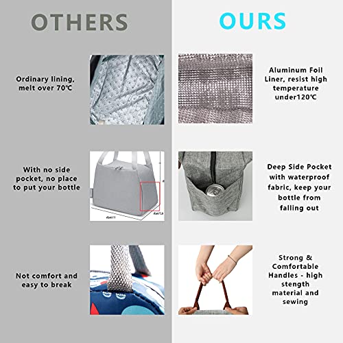 Joymee Lunch Bag Women Insulated Lunch Box Reusable Leakproof Large Spacious Tote for Women Men Adult with Bottle Holder and Side Pockets for Work Picnic Travel - Grey - color: 04 Gray