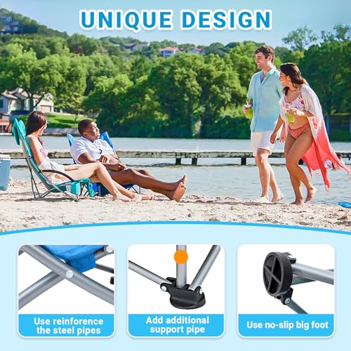 KingCamp Folding Beach Chair 2 Pack High Back Lightweight Portable Backpack Chair with Headrest, Cup Holder for Camping Outdoor Sand Concert Lawn Festival Sports, Blue - color: Blue-high Back-2 Pack