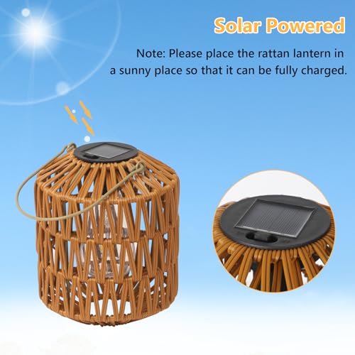 Eyassi Rattan Solar Lights, 4 Pack Solar Lanterns Outdoor Waterproof, Outdoor Lights for Yard, Hanging Lantern with Handle, Decorative Lanterns for Garden, Tabletop, Tree Lighting (Bulbs Included) - size: 4 Pack-Brown