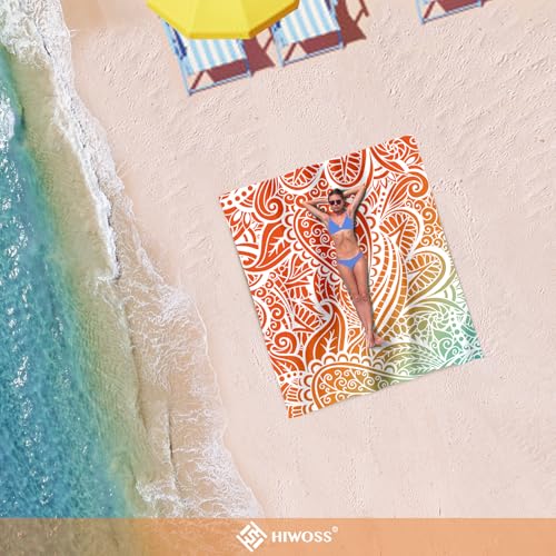 Beach Blanket Waterproof Sandproof Oversized 95”x 80”,Sand Free Beach Mat with Corner Pockets,Portable Mesh Bag for Beach Festival,Picnic,Travel and Outdoor Camping (Ombre Portland Orange) - color: Ombre Portland Orange
