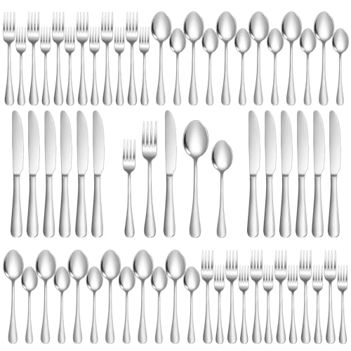 Lazycorner Silverware Set 60 Piece Stainless Steel Flatware Set Silverware Utensils for 12 People Includes Forks Knives Spoons & Salad Forks Dishwasher Safe for Home Restaurant or Outdoor Use - style: 60-Piece Silver