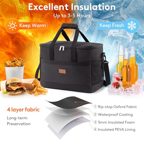 Lifewit Cooler Bag 30/50/60 Cans Collapsible and Insulated Large Lunch Bag Leakproof Soft Cooler Portable Tote for Camping/BBQ/Family Outdoor Activities - color: Black, size: 50-Can(30L)