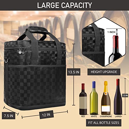 opux 6 Bottle Carrier Tote | Insulated Padded Wine Cooler Bag for Travel. Picnic, BYOB | Portable Leakproof Wine Tote Bag for Dinner, Party, Christmas, Wine Gift for Women, Men (Black Square) - color: Black Square, size: 6 Bottle