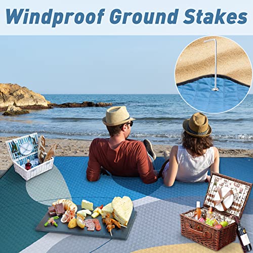 PY SUPER MODE Picnic Blankets Extra Large, Waterproof Foldable Outdoor Beach Blanket Oversized 83x79” Sandproof, 3-Layer Picnic Mat for Camping, Hiking, Travel, Park, Concerts(Abstract Blue) - color: Abstract Blue