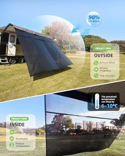 Dulepax RV Awning Shade Screen with Zipper 8'X9'3'' -Second Generation RV Awning Screen Significantly Improves Shadew and Privacy.Universal RV Awning Sun Shade Screen with Complete Kits - color: Black, size: 8'X9'3" Shade Screen for 10 ft Awning