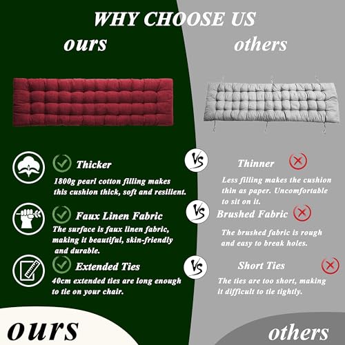 Lounge Chair Cushion Faux Linen Chaise Lounge Cushion with Ties Indoor Long Bench Cushion for Recliner Deck Chair Dormette Swing Bench 63 Inch Red - color: Red