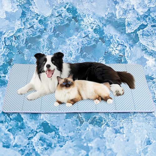 Cooling Dog Mat Q-Max>0.5 - Rapid Cooling Tech, Thin Breathable Crate Pad, Portable Washable Summer Mat, Chill Soothing Fabric - 47"x29" Extra Large Dog, Blue - color: Blue, size: 47"L x 29"W x 0.8"H