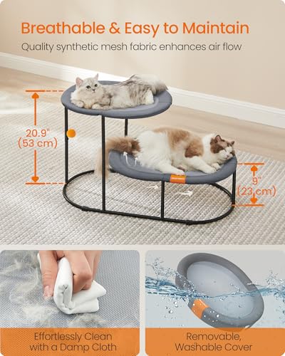 Feandrea 2-Tier Elevated Cat Hammock Bed, Breathable Furniture for Multi-Cat Households Indoor and Outdoor, with Removable Washable Mesh, Steel Frame, for Summer, Dove Gray UPCB012G01 - size: 32.6"l X 16.5"w X 20.9"h, style: 2 Tiers