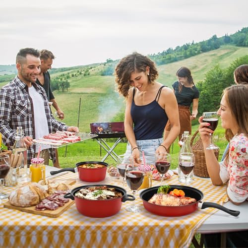 Non-Stick Cookware Set, 4 Piece Set Portable Lightweight Cast Iron Pots and Pans with Glass Lids and Nylon Utensils for Outdoor Travel Camping Picnic